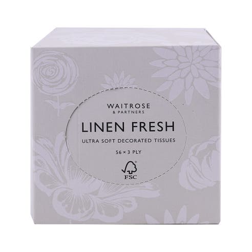 Waitrose Linen Fresh Ultra Soft Decorated Tissues 56 Sheets 3-Ply 