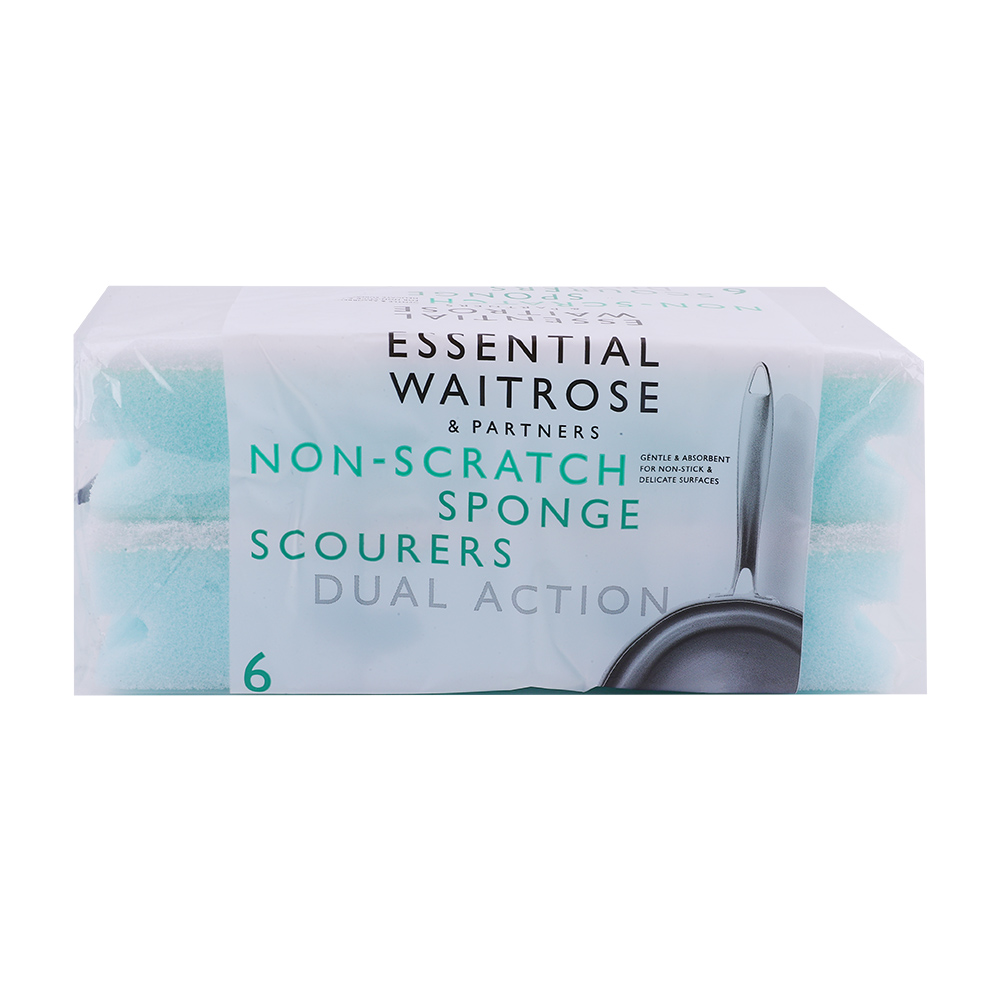 Waitrose Essential Non Scratch Sponge Scourers 6s back image