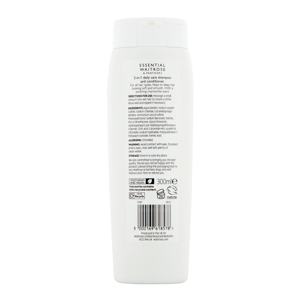 Waitrose Essential Daily Care 2 in 1 Shampoo & Conditioner 300ml right side image