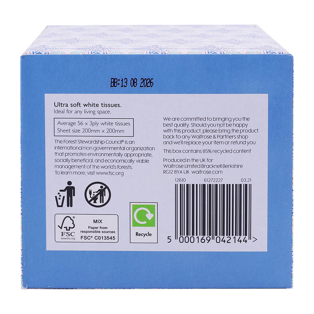 Waitrose Ultra Soft White Tissues 56 Sheets 3-Ply back image