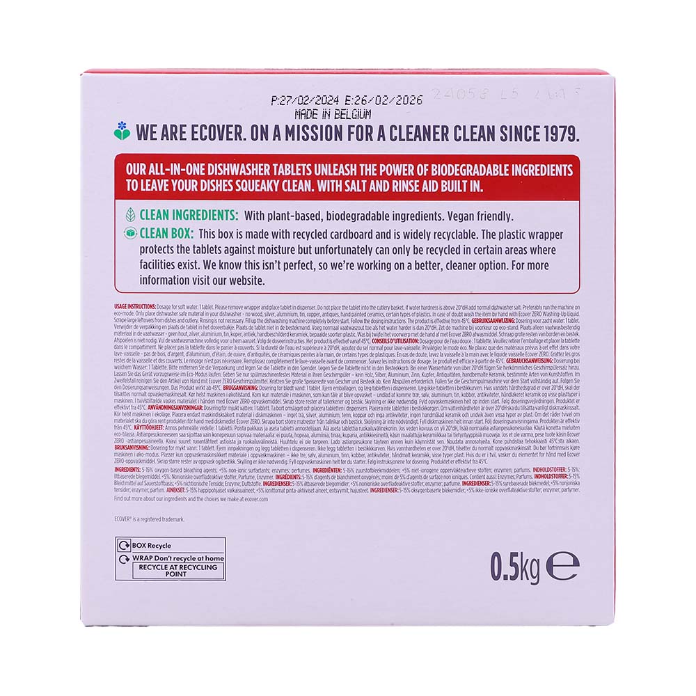 Ecover All In One Dishwasher Tablets 500g back image