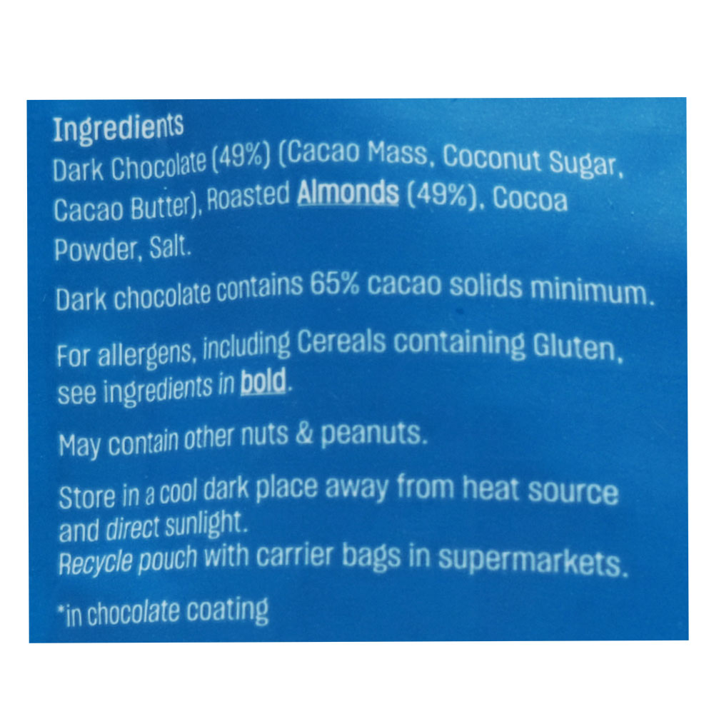 Deliciously Ella Salted Chocolate Dipped Almonds 81g right side image