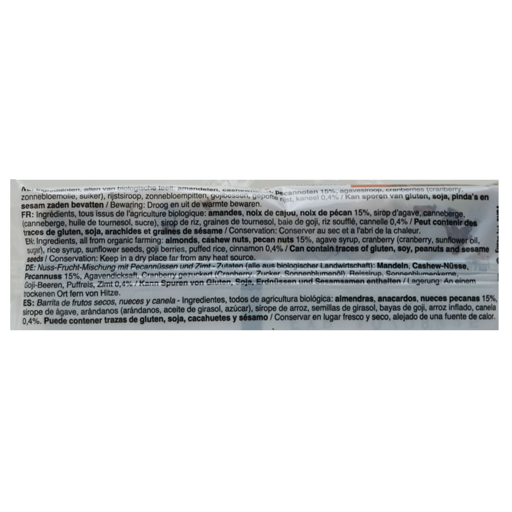 Nuts & Berries Pecan & Cinnamon Mix Bar 30g back image