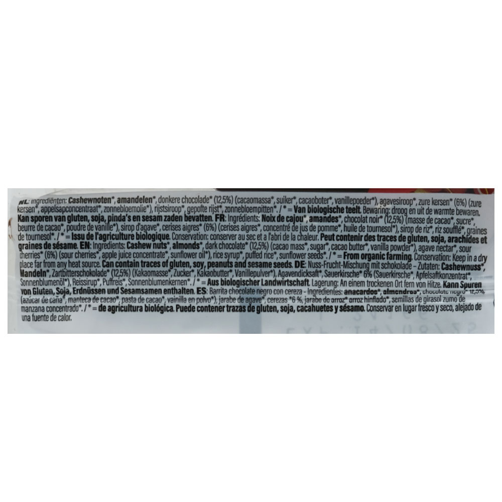 Nuts & Berries Dark Chocolate Sour Cherry Mix Bar 40g back image