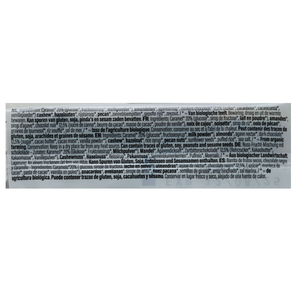 Nuts & Berries Dark Chocolate Salted Caramel Mix Bar 40g back image