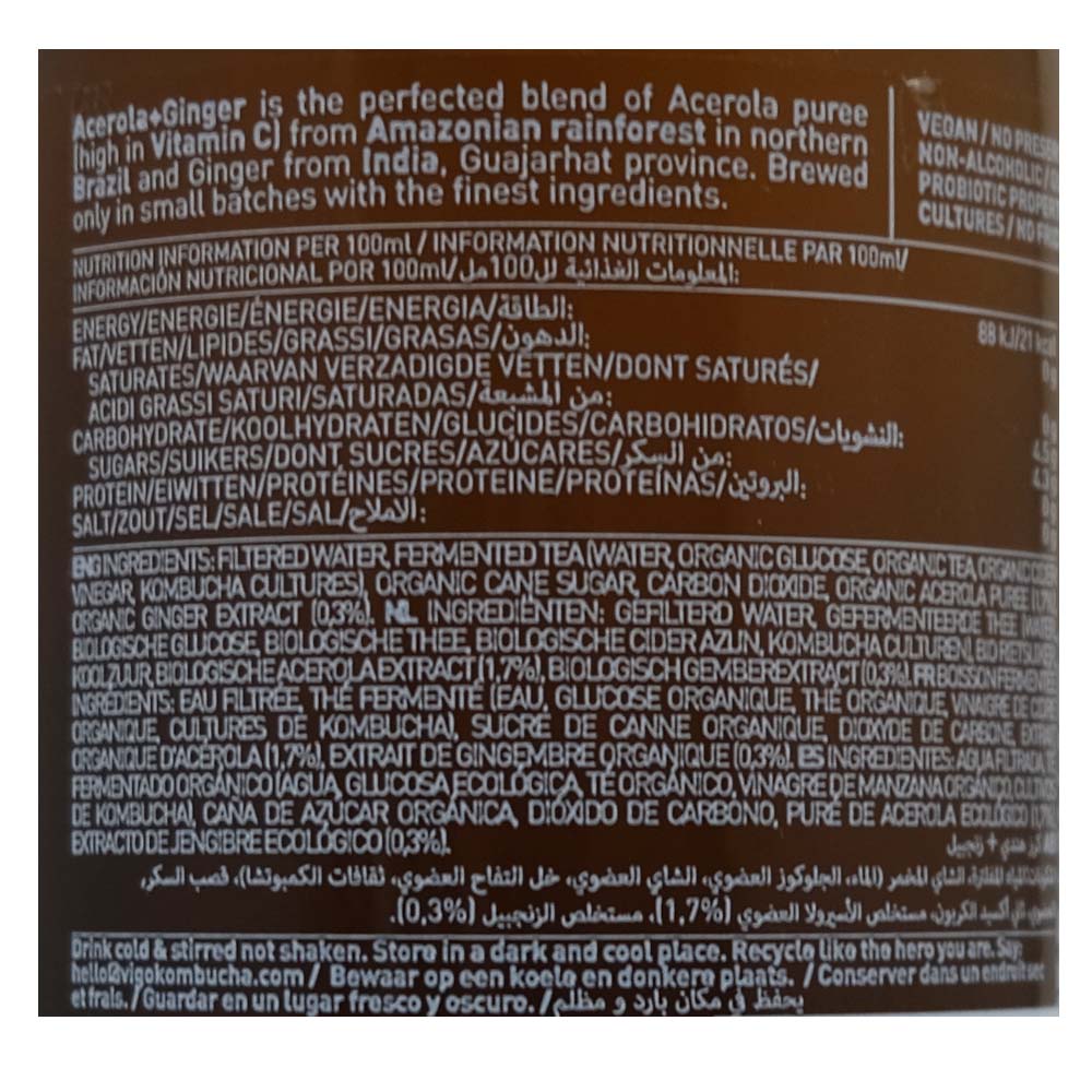 Vigo Kombucha Long Brew Acerola & ginger 330ml back image