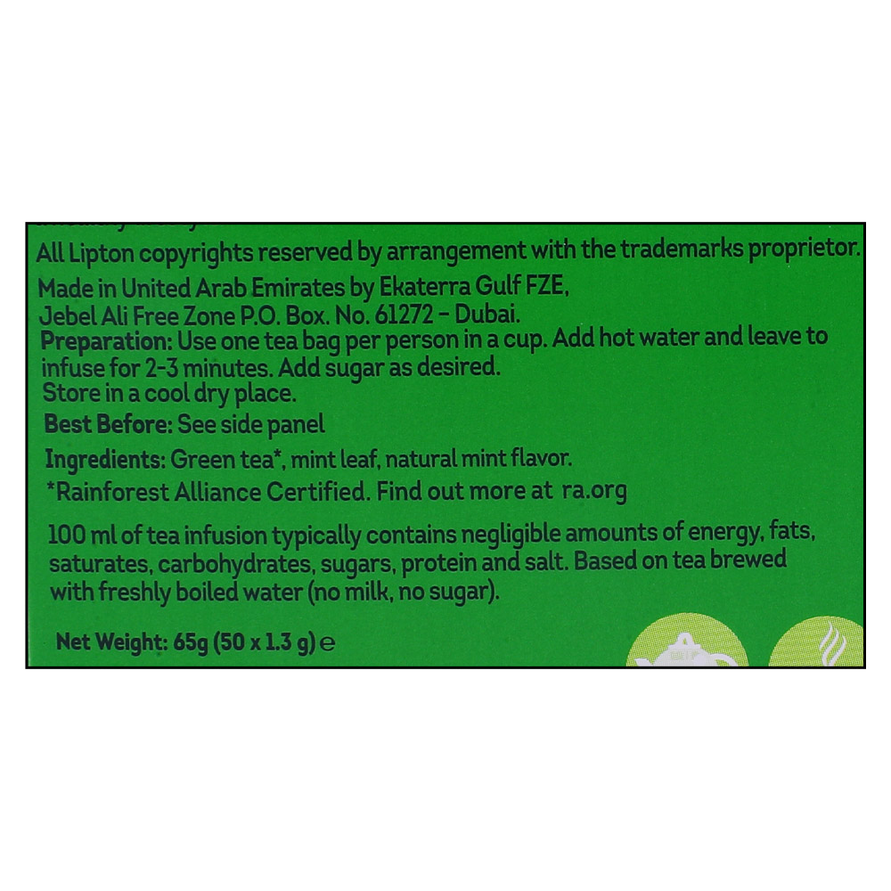 Lipton Green Tea Mint 50 Bags 65g [Special Offer] right side image