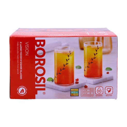 Borosil Vision D'Signer Glasses Large 350ml Set of 6 – Available at Alosra Online Supermarket