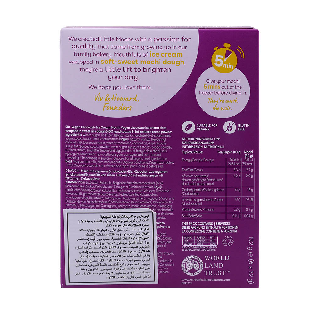Little Moons Belgian Chocolate Mochi Ice Cream 192g back image