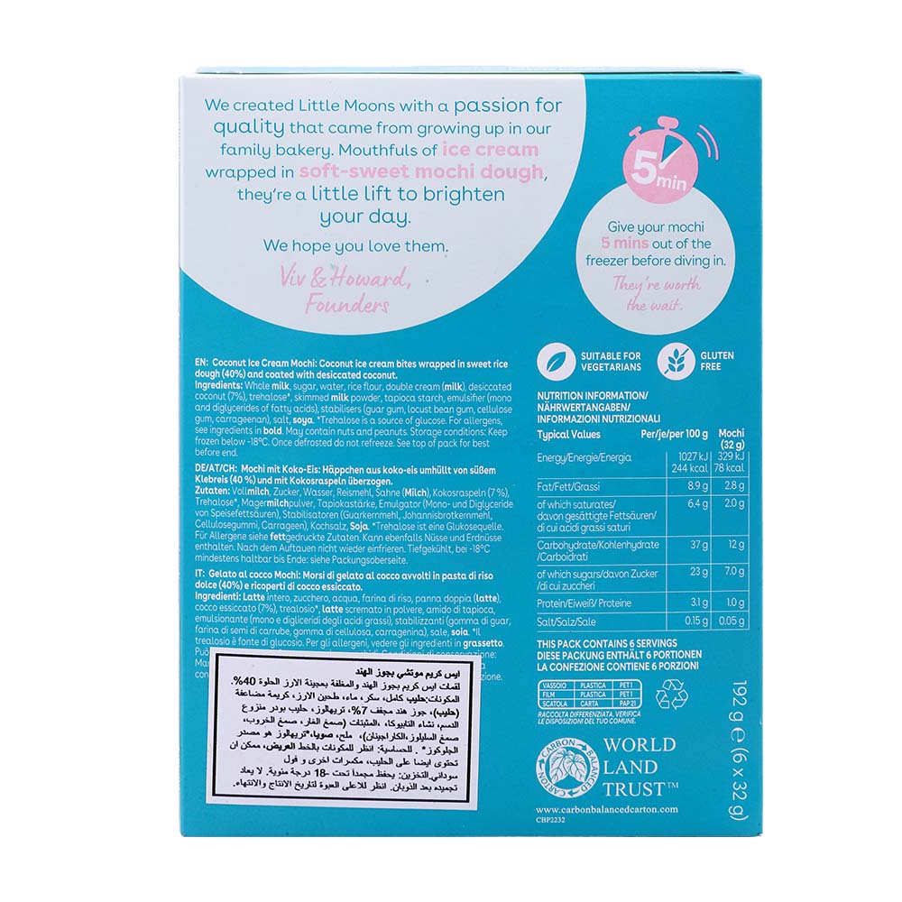 Little Moons Creamy Coconut Mochi Ice Cream 192g back image