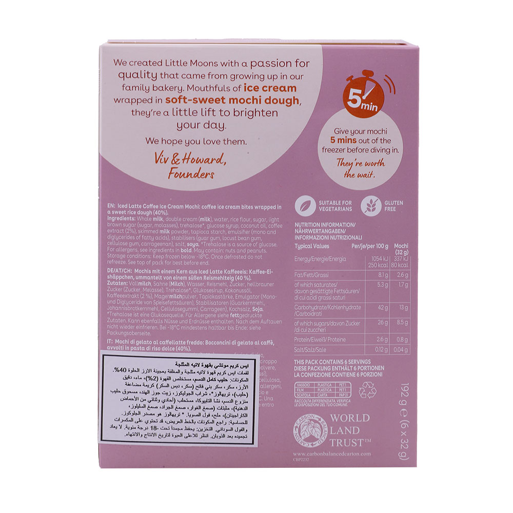 Little Moons Iced Latte Coffee Mochi Ice Cream 192g back image