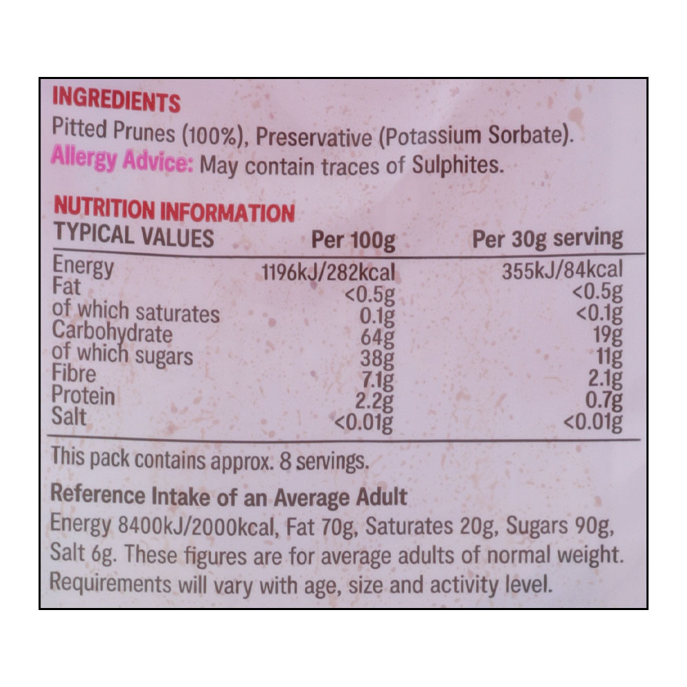 SuperValu Pitted Prunes Dried Fruit 250g right side image