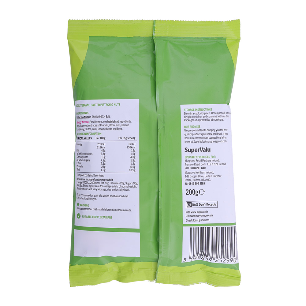 SuperValu Roasted & Salted Pistachio Nuts 200g back image