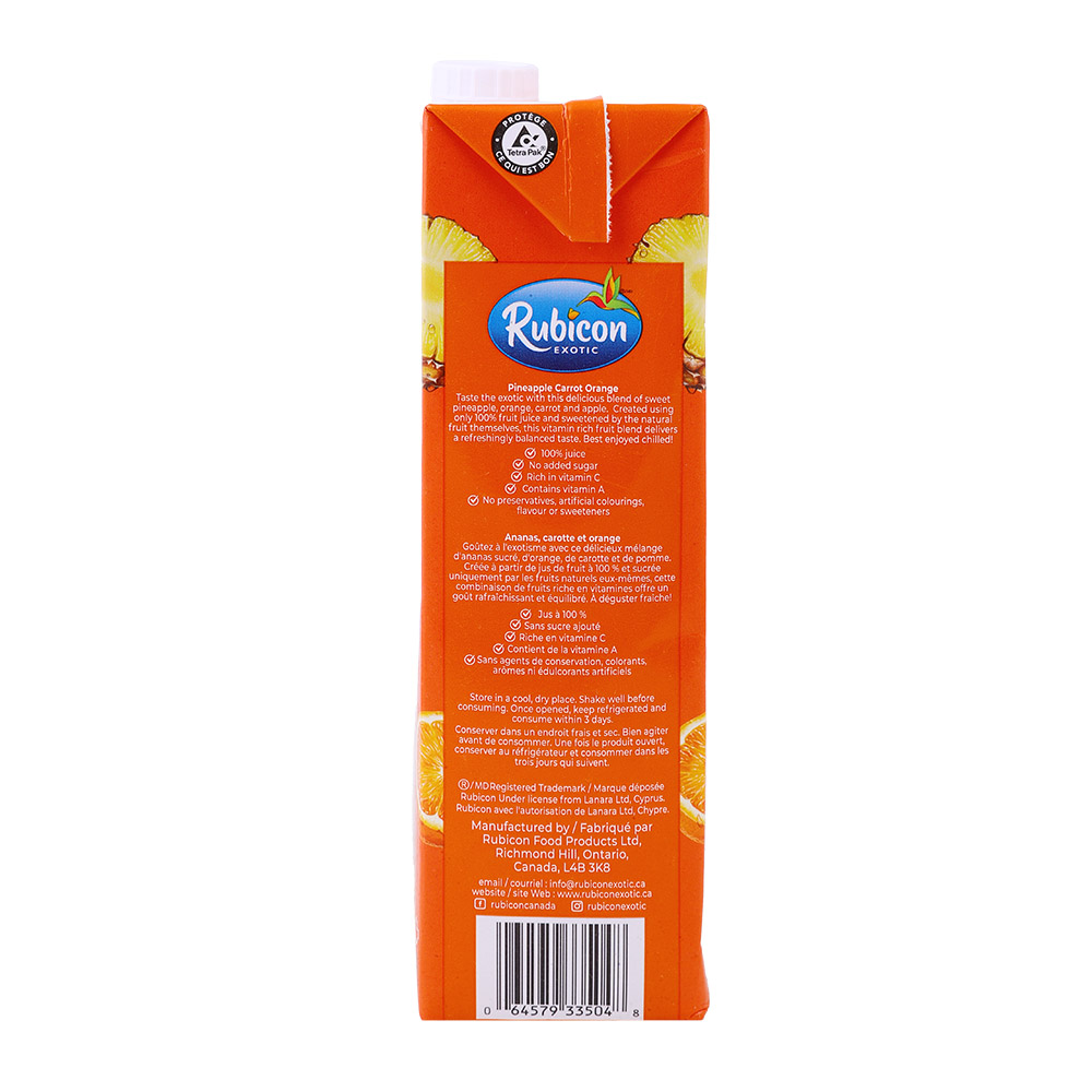 Rubicon Pineapple, Carrot & Orange Juice 1L back image