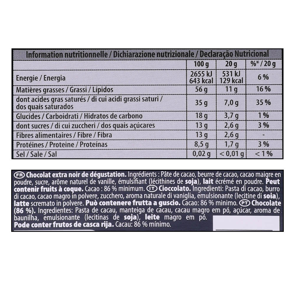 Cote Dor 86% Noir Extra Intense Chocolate 100g right side image