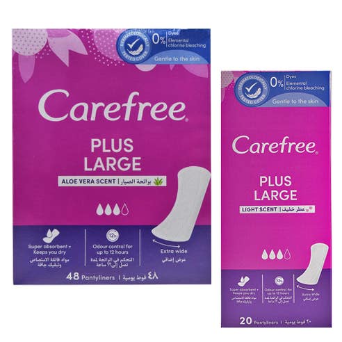 Carefree Plus Large Aloe Vera Scent 48's + Plus Large Light Scent 20's Free [Special Offer] 