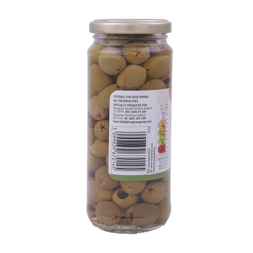 SuperValu Pitted Green Olives in Brine 340g back image