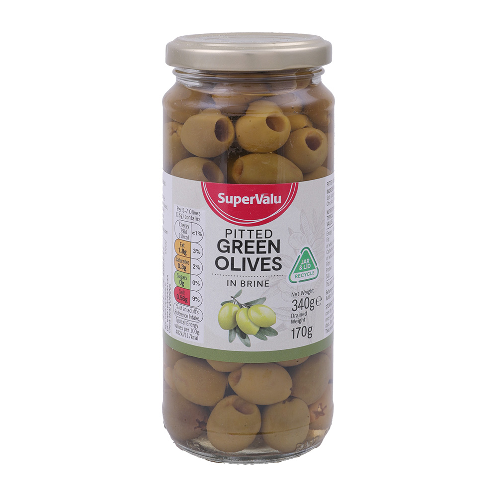 SuperValu Pitted Green Olives in Brine 340g