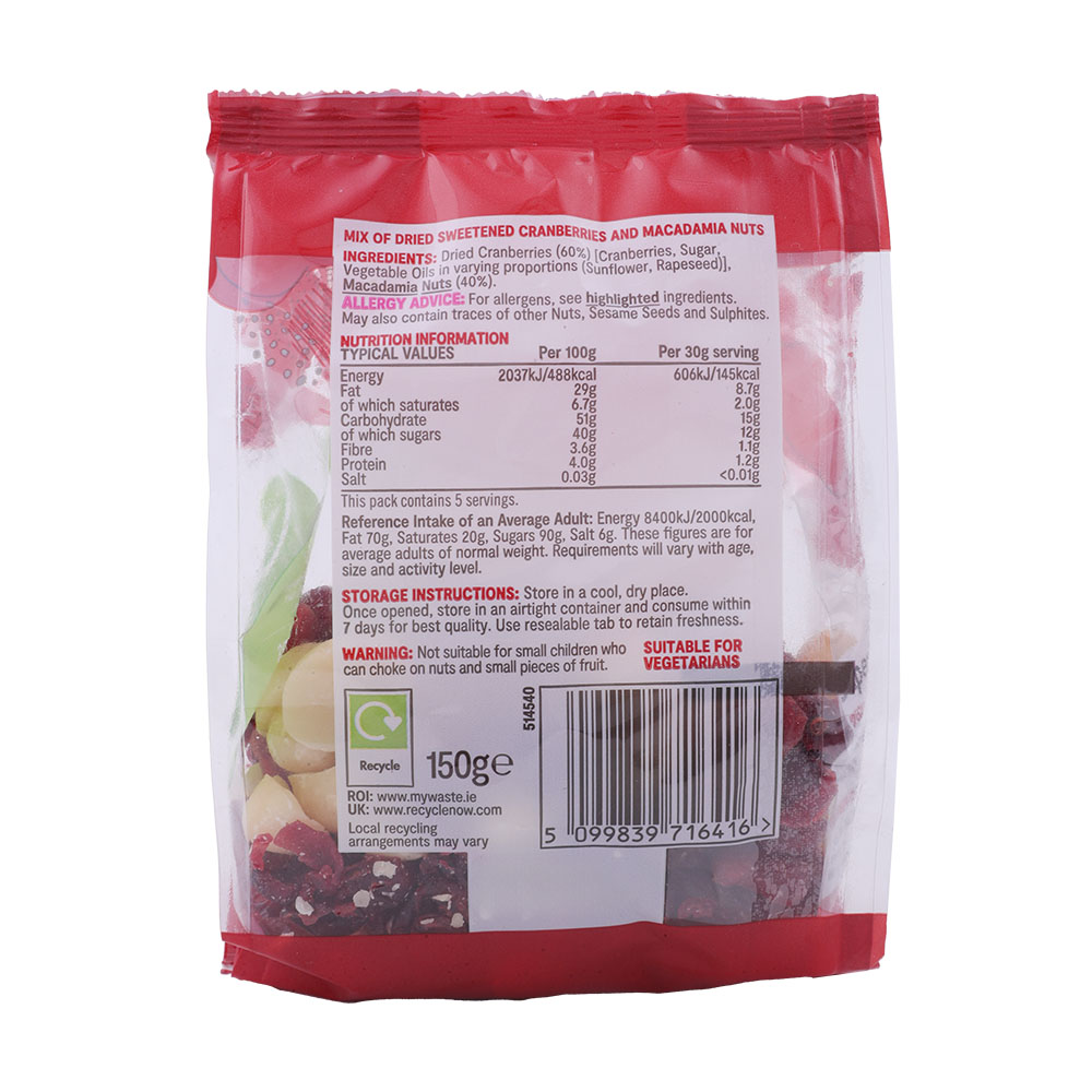 SuperValu Cranberry & Macadamia Nut Mix 150g back image