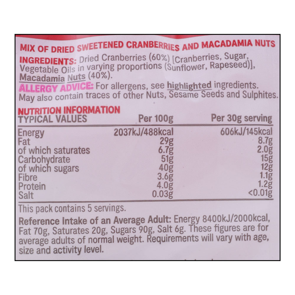 SuperValu Cranberry & Macadamia Nut Mix 150g right side image