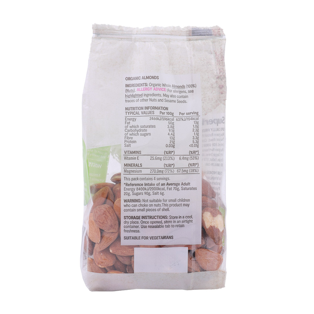 SuperValu Organic Whole Almonds Nuts 100g back image