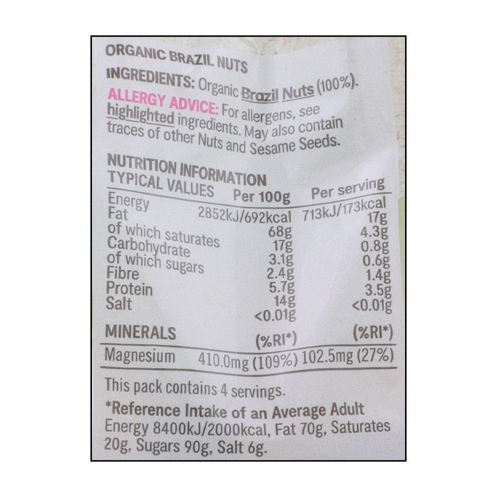 SuperValu Organic Brazil Nuts 100g right side image