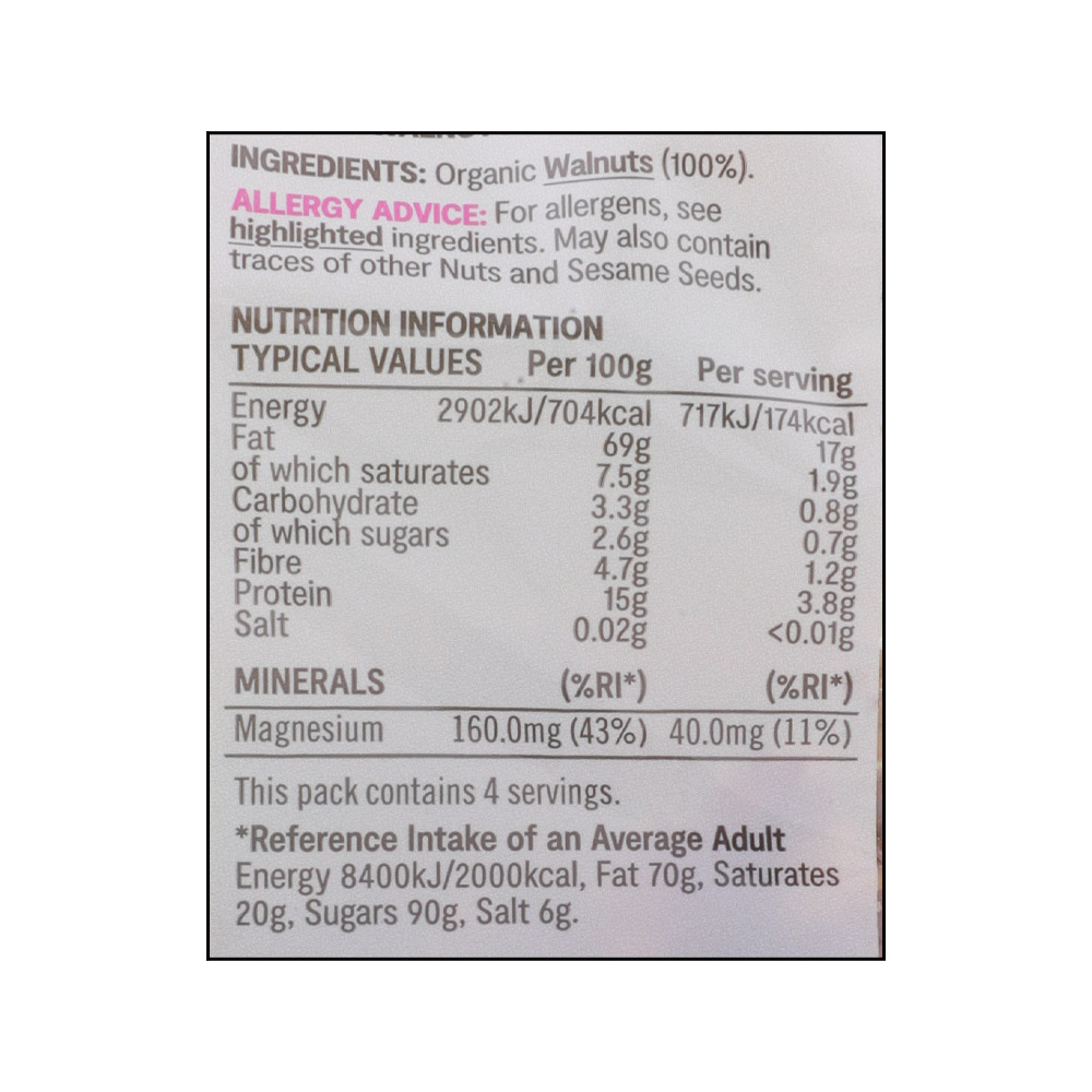 Supervalu Organic Walnuts 100g right side image