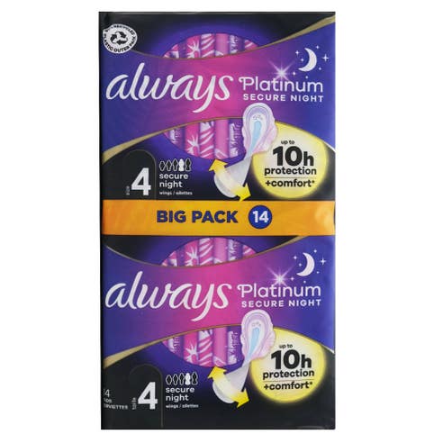 Always Platinum Secure Night Towel Size 4 Pads 14pc 