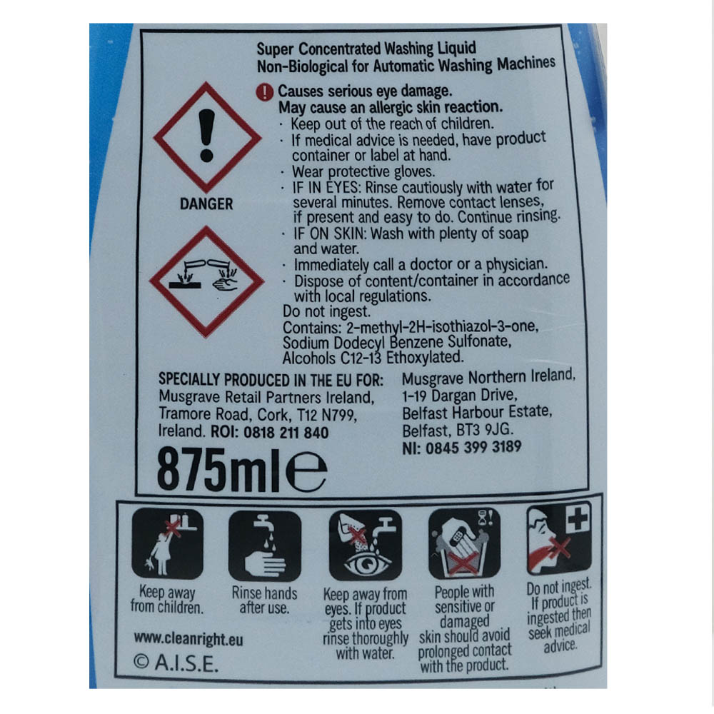 SuperValu Non-Bio Super Concentrated Laundry Liquid 875ml right side image