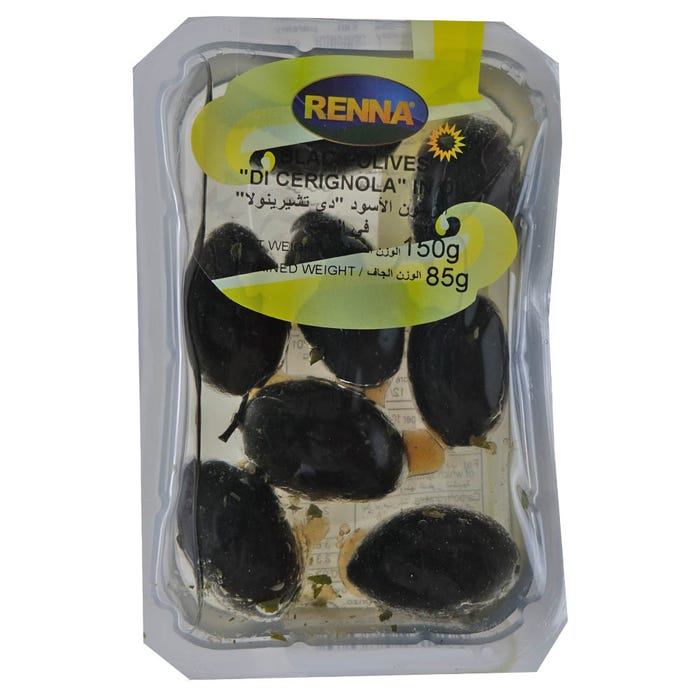 Renna Black Olives Di Cerignola In Sunflower Oil 150g – Deliciously Prepared – Available at Alosra Online Grocery Store.