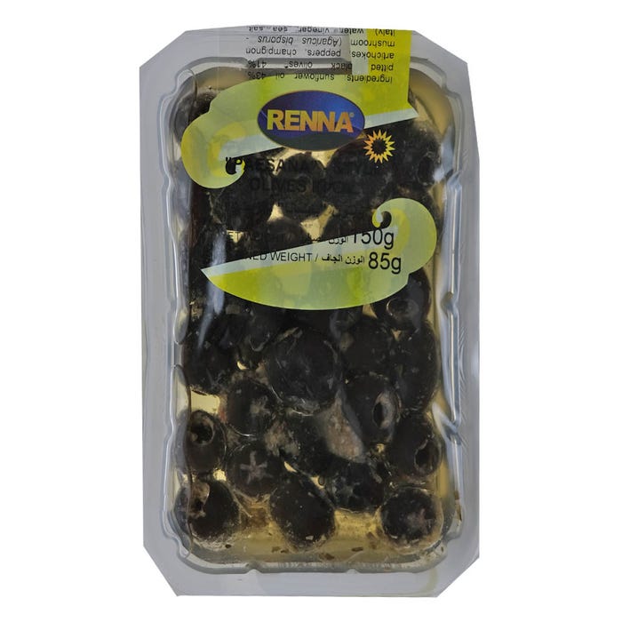 Renna Paesana Style Black Olives In Sunflower Oil 150g – Deliciously Prepared – Available at Alosra Online Grocery Store.