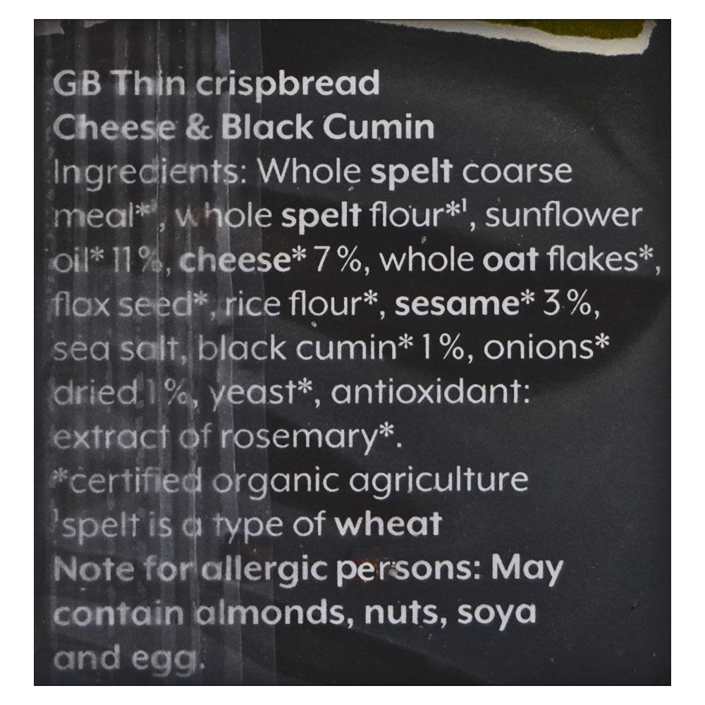 Bohlsener Muhle Thin Crisp Bread Cheese & Black Cumin 200g back image