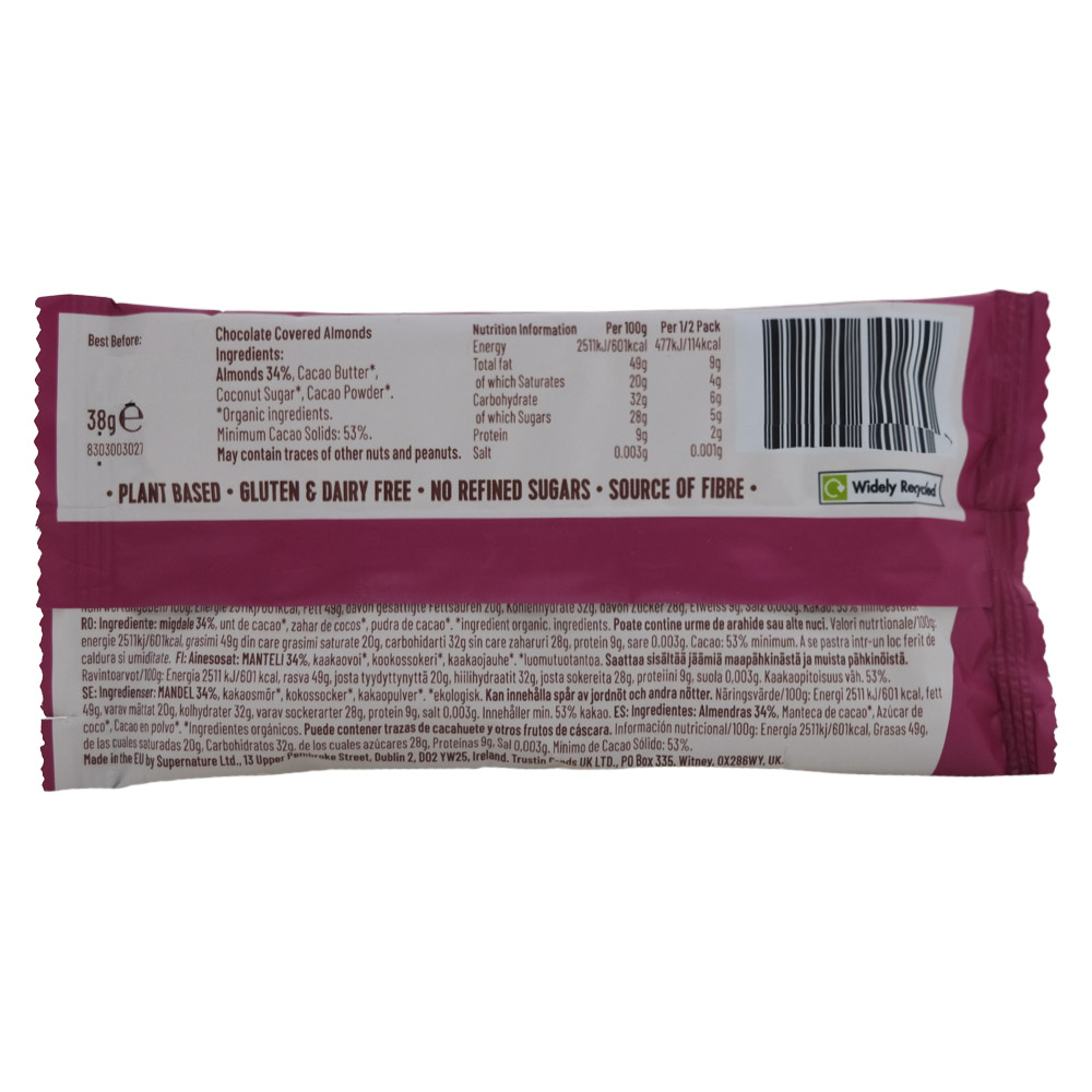 Supernature Chocolate Covered Almonds 38g back image