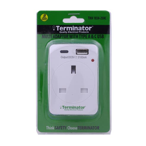 Terminator 2-Way UK Socket With Multi Adaptor TMA 183A-2UAC 