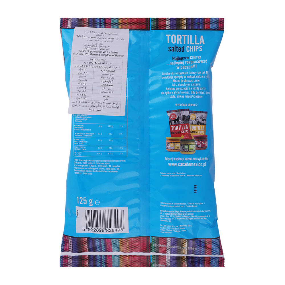Casa De Mexico Tortilla Salted Chips 125g back image