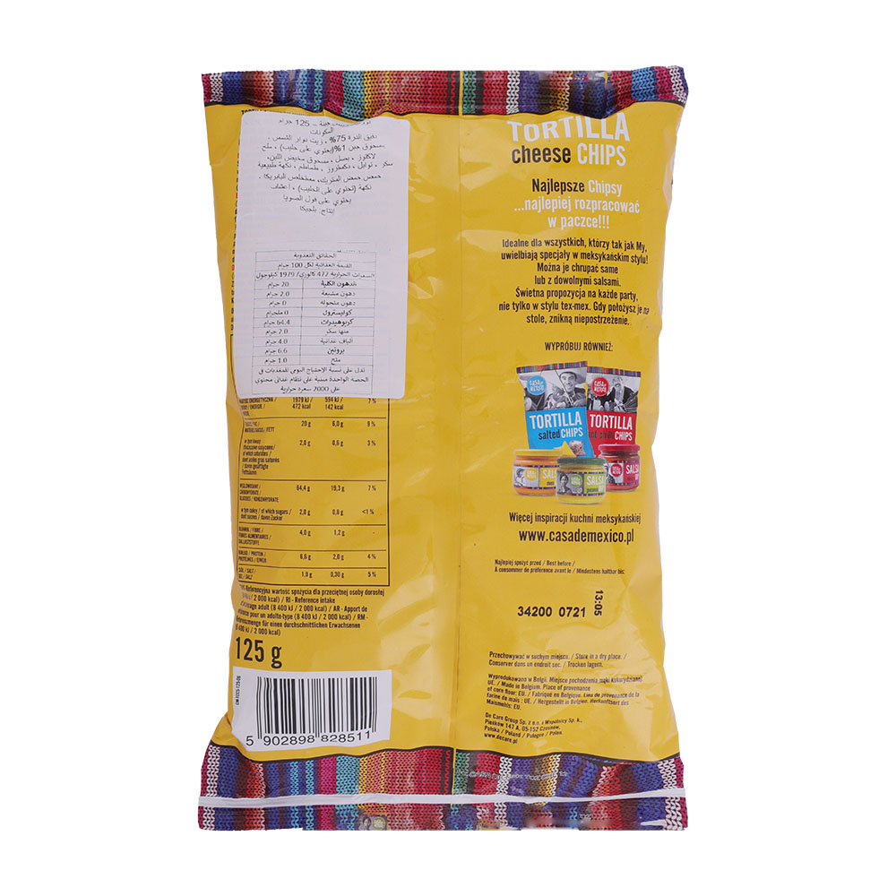 Casa De Mexico Tortilla Chips Cheese 125g back image