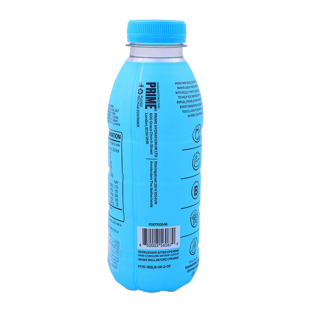 Prime Hydration Blue Raspberry Drink 500ml back image