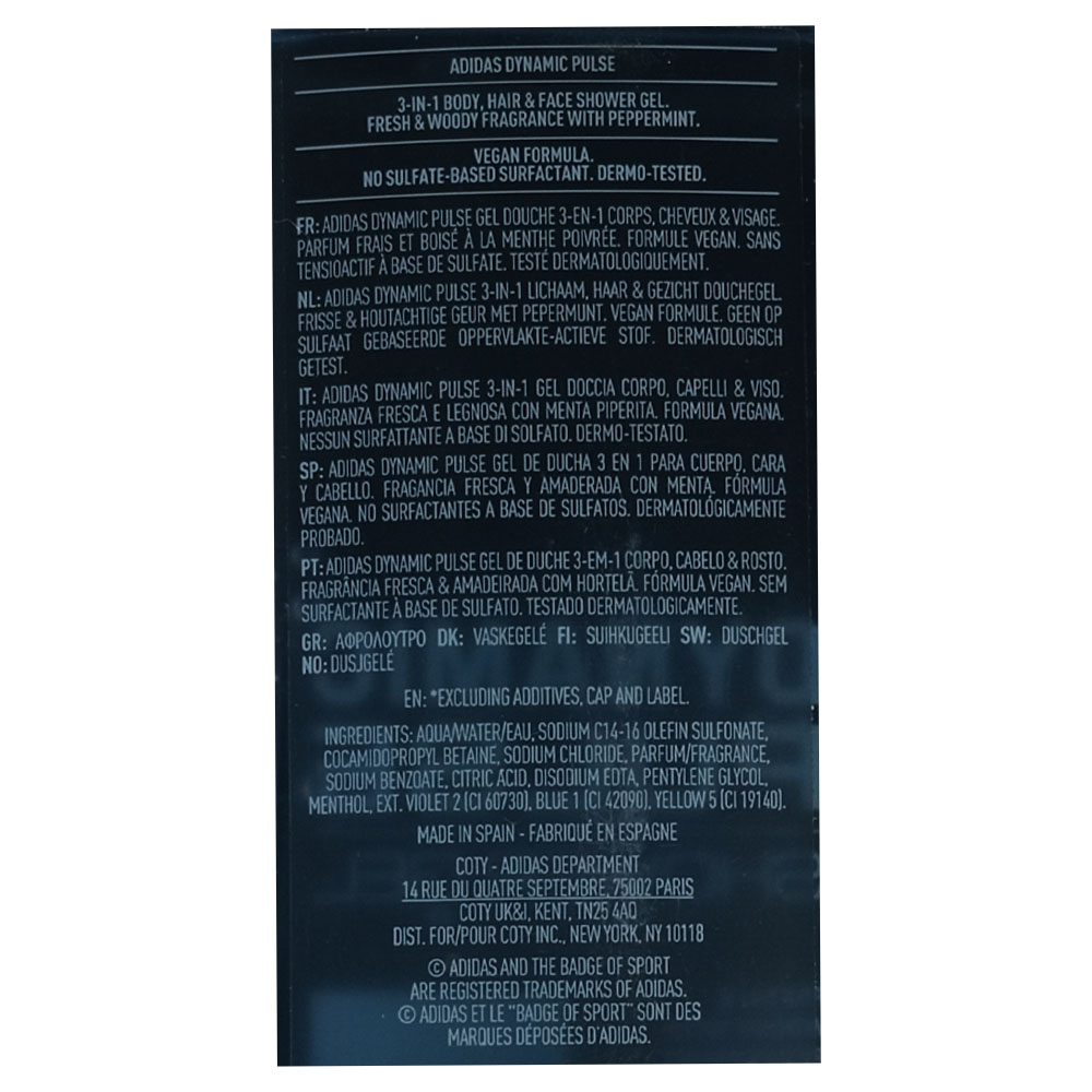 Adidas Dynamic Pulse Shower Gel 3 In 1 250ml right side image