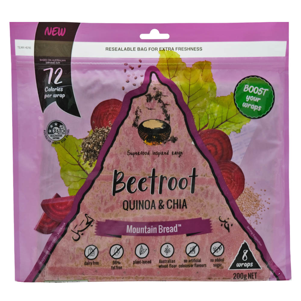 Mountain Bread Beetroot Quinoa & Chia Wraps 200g