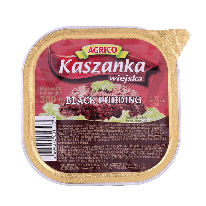 Agrico Country Style Black Pudding Pork Tinned 300g [Contains Pork}