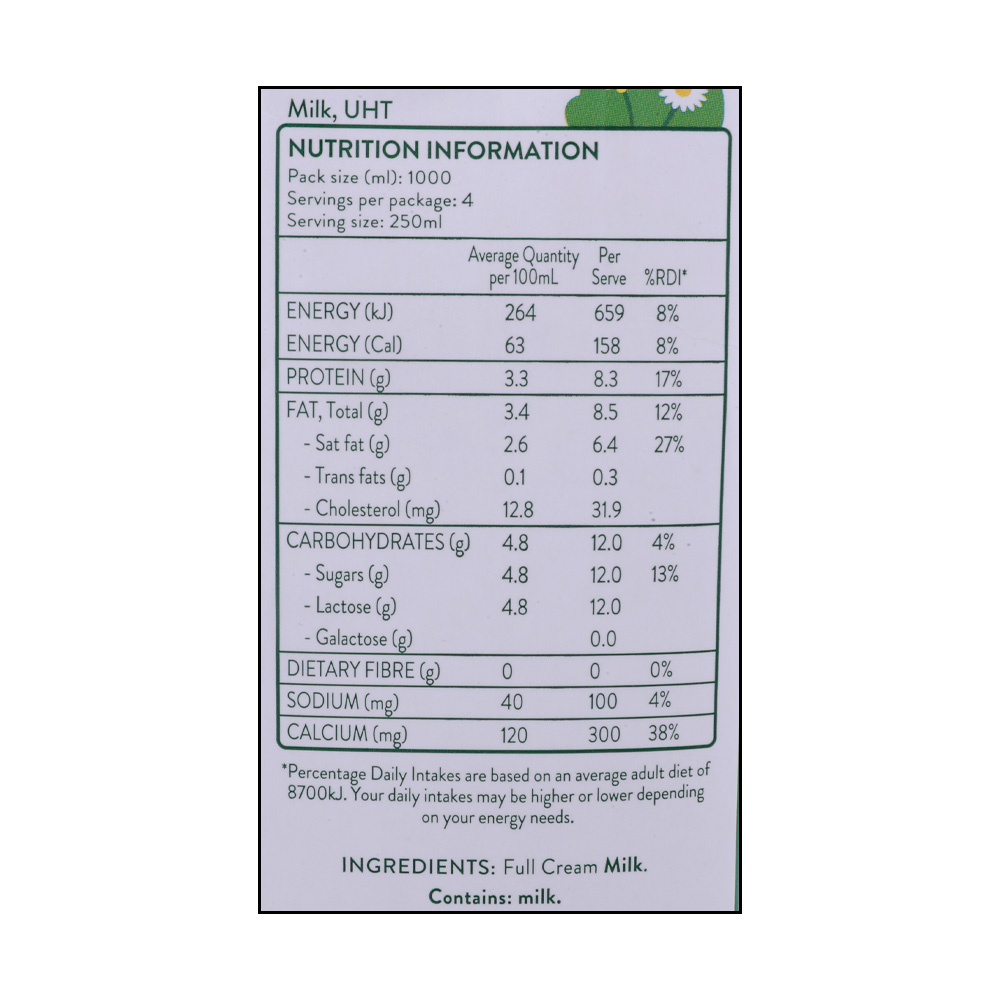 Australia's Own Full Cream Milk 1L right side image