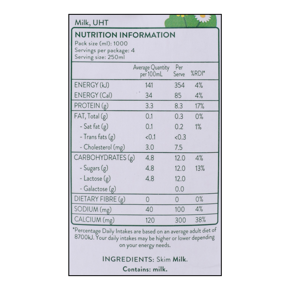 Australia's Own Skim Milk 1L right side image