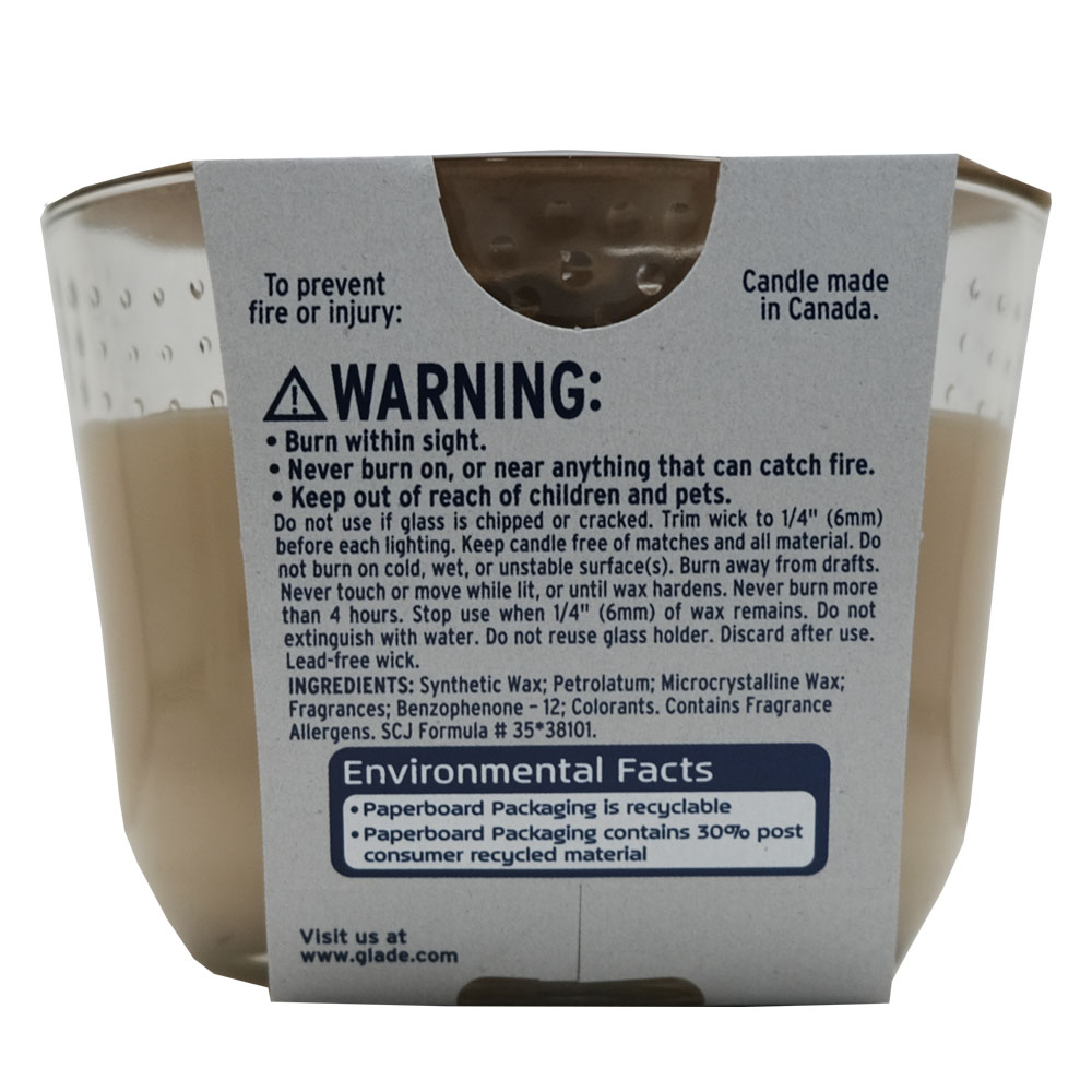 Glade Comforting Cashmere Woods Candle 193g back image