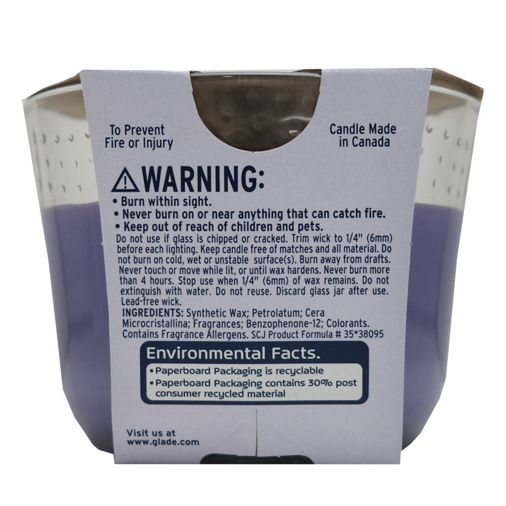 Glade Tranquil Lavender & Aloe Candle 193g back image
