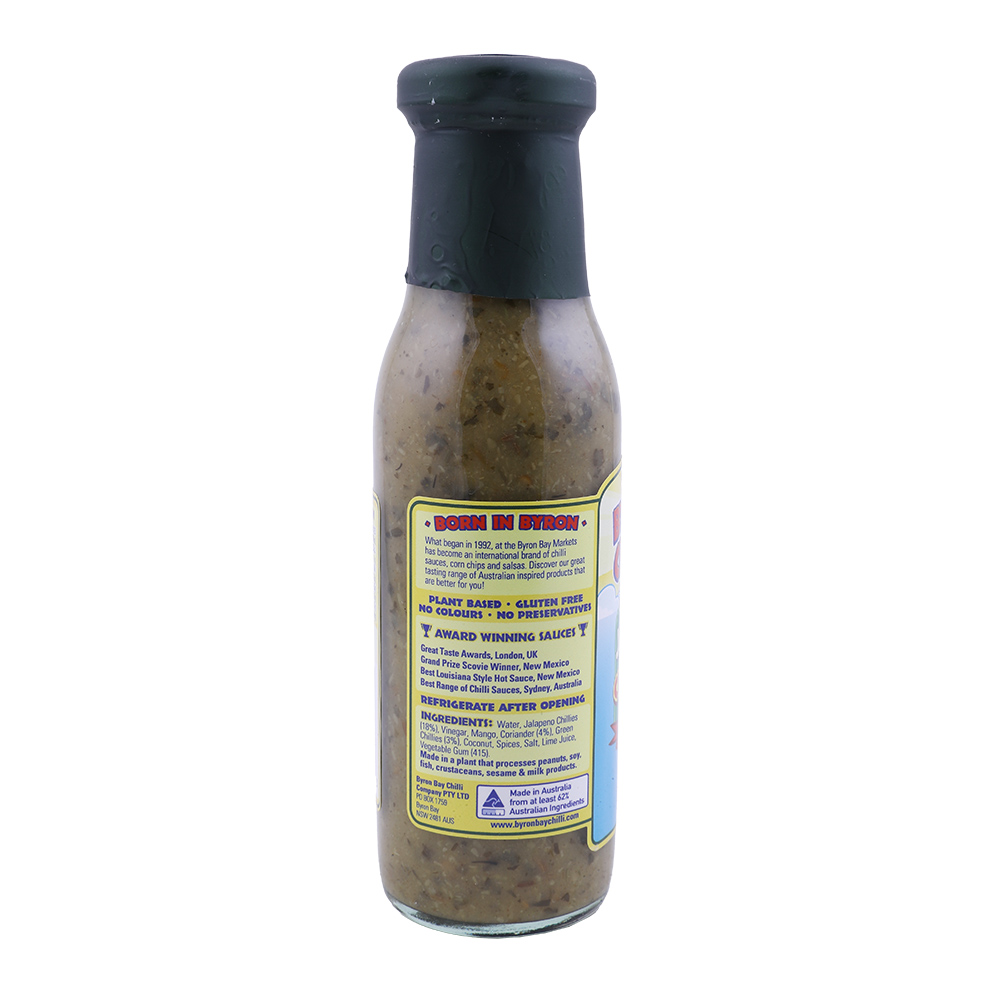 Byron Bay Chilli Co. Green Jalapeno Chilli Sauce 250ml back image