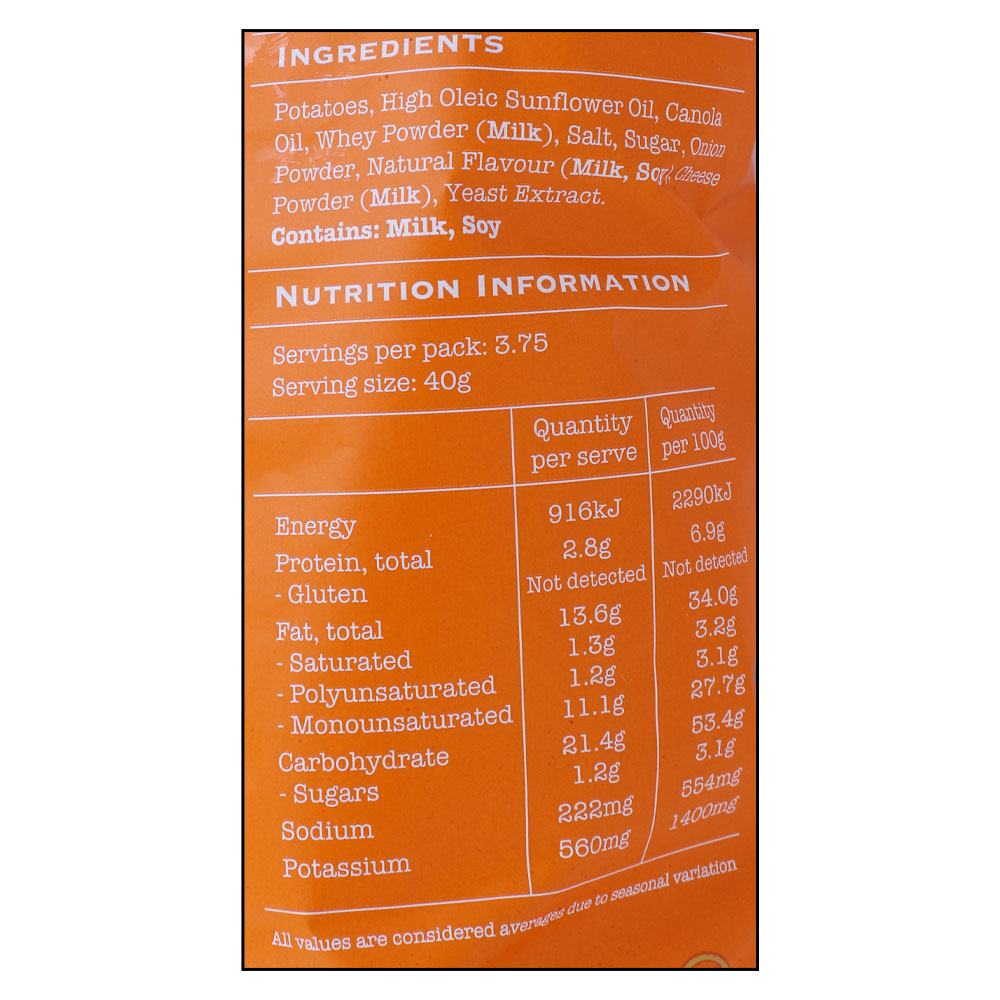 Heartland Cheese & Onion Potato Chips 150g right side image