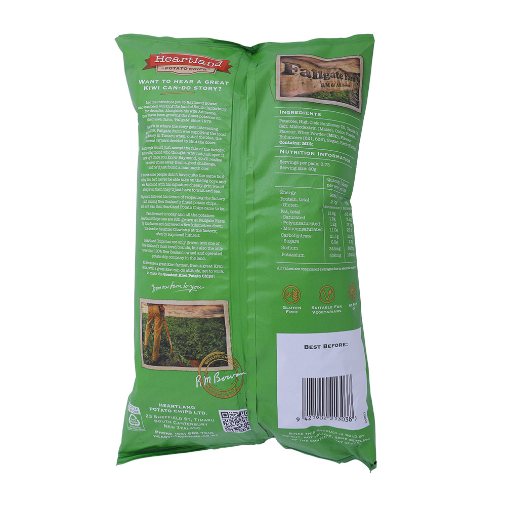 Heartland Green Onion Potato Chips 150g back image
