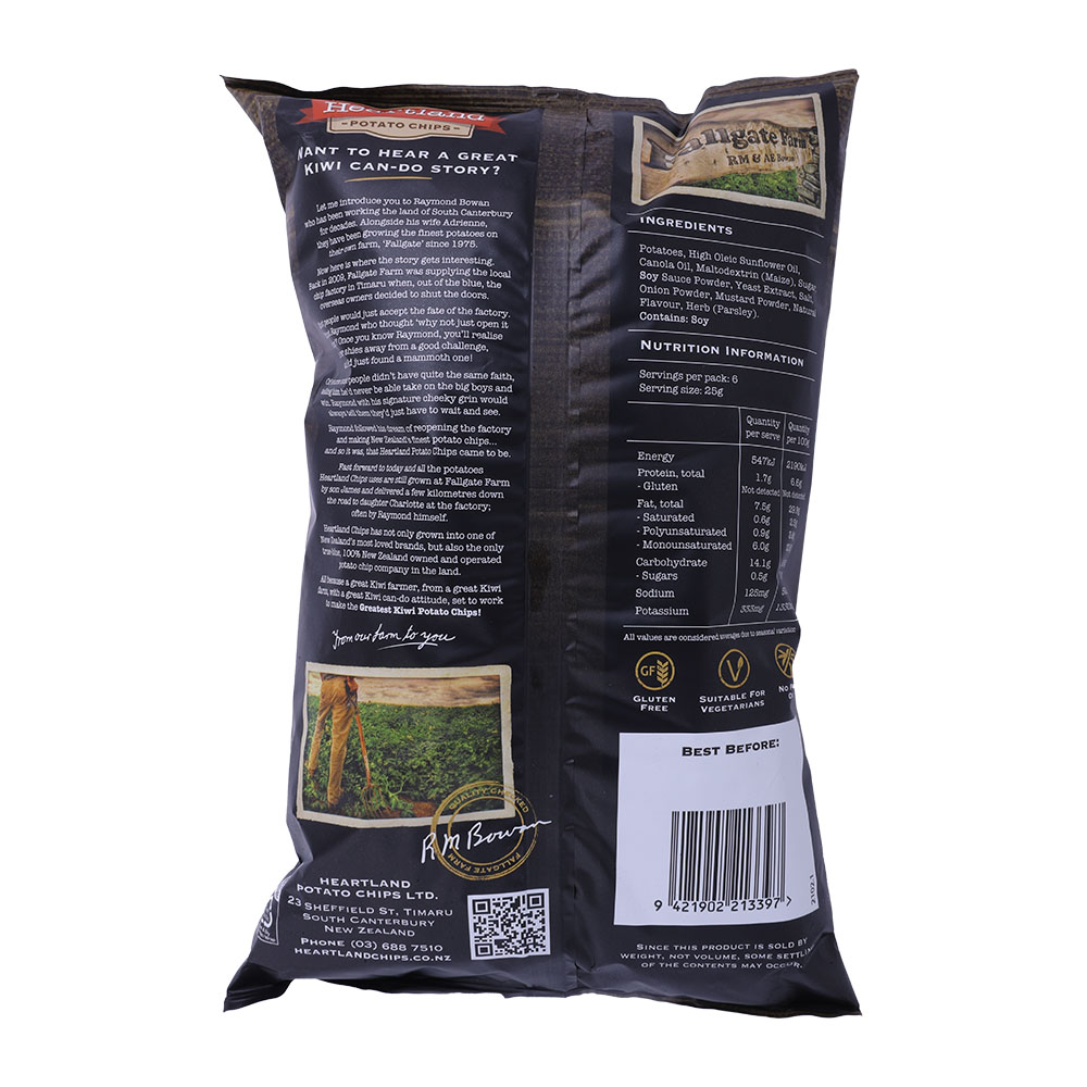 Heartland Cooked Tokyo Tang Potato Chips 150g back image