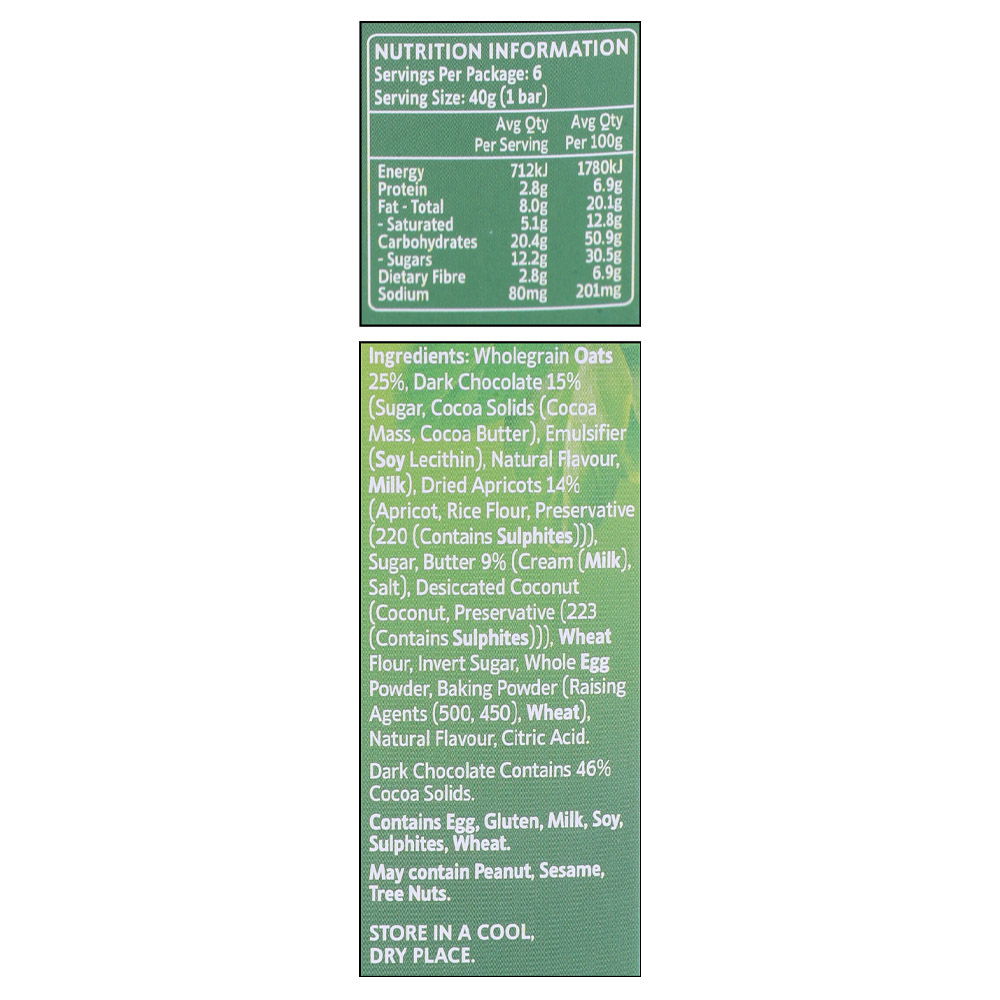 Mother Earth Apricot & Chocolate Oaty Slices 240g right side image