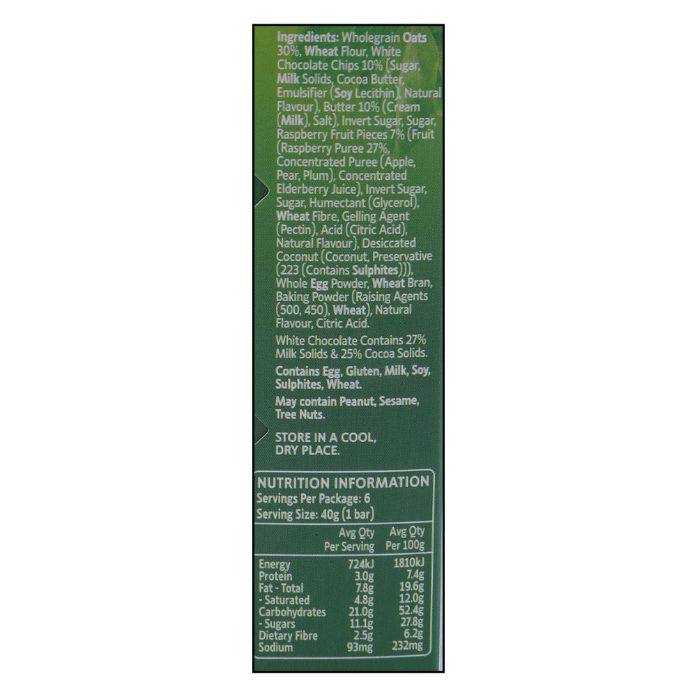 Mother Earth Raspberry & Chocolate Oaty Slices 240g right side image